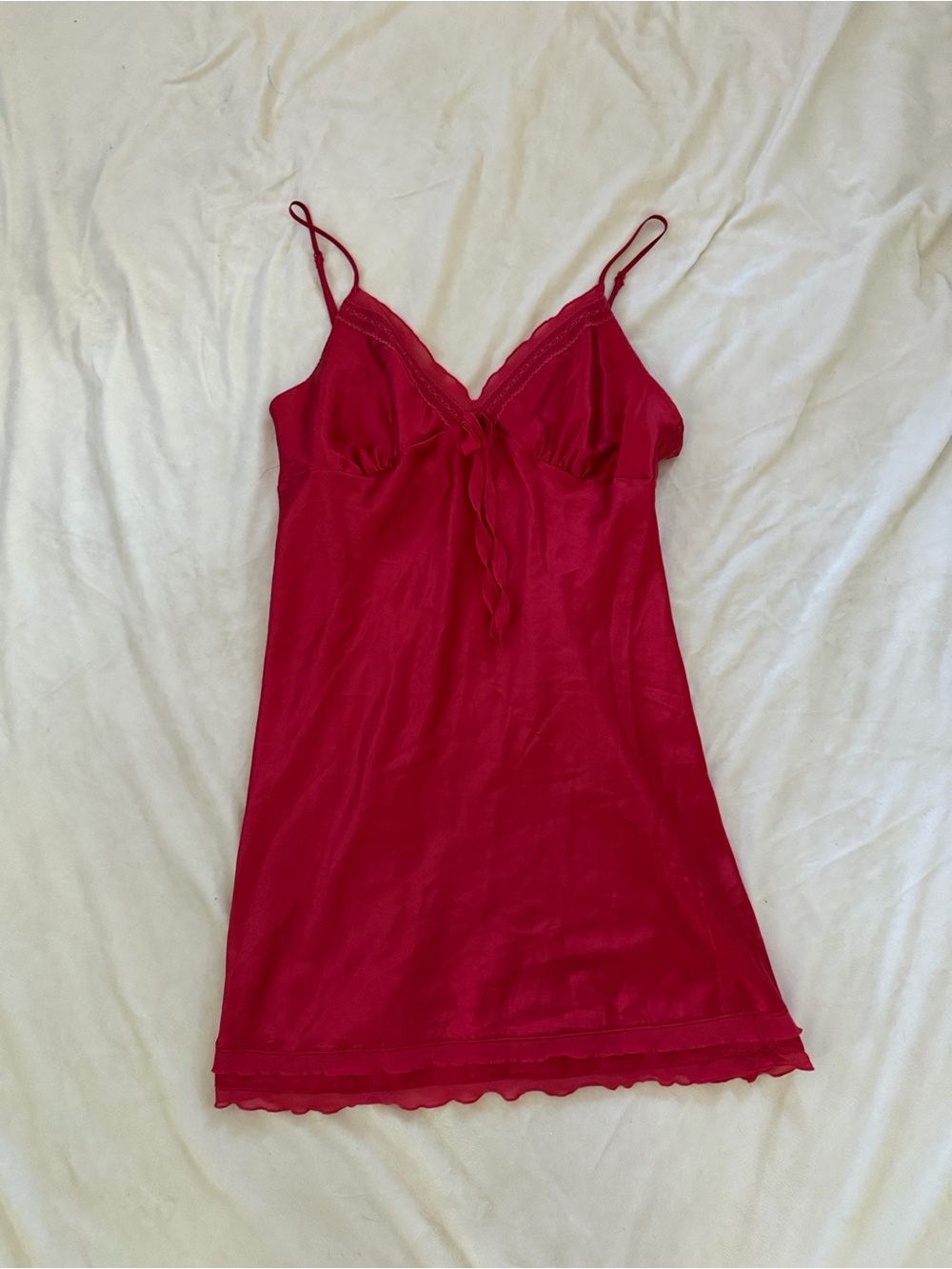 Victoria's Secret Red Satin Lace-Trim Chemise